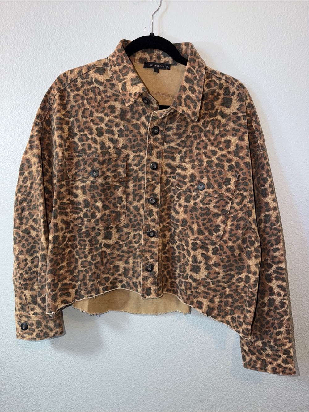 Leopard Print Cropped Jacket - Brown/Tan